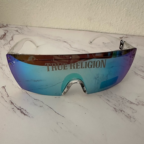 TRUE RELIGION Mirrored Shield Curved Sport Rimless Unisex Sunglasses BNWT - Picture 9 of 10